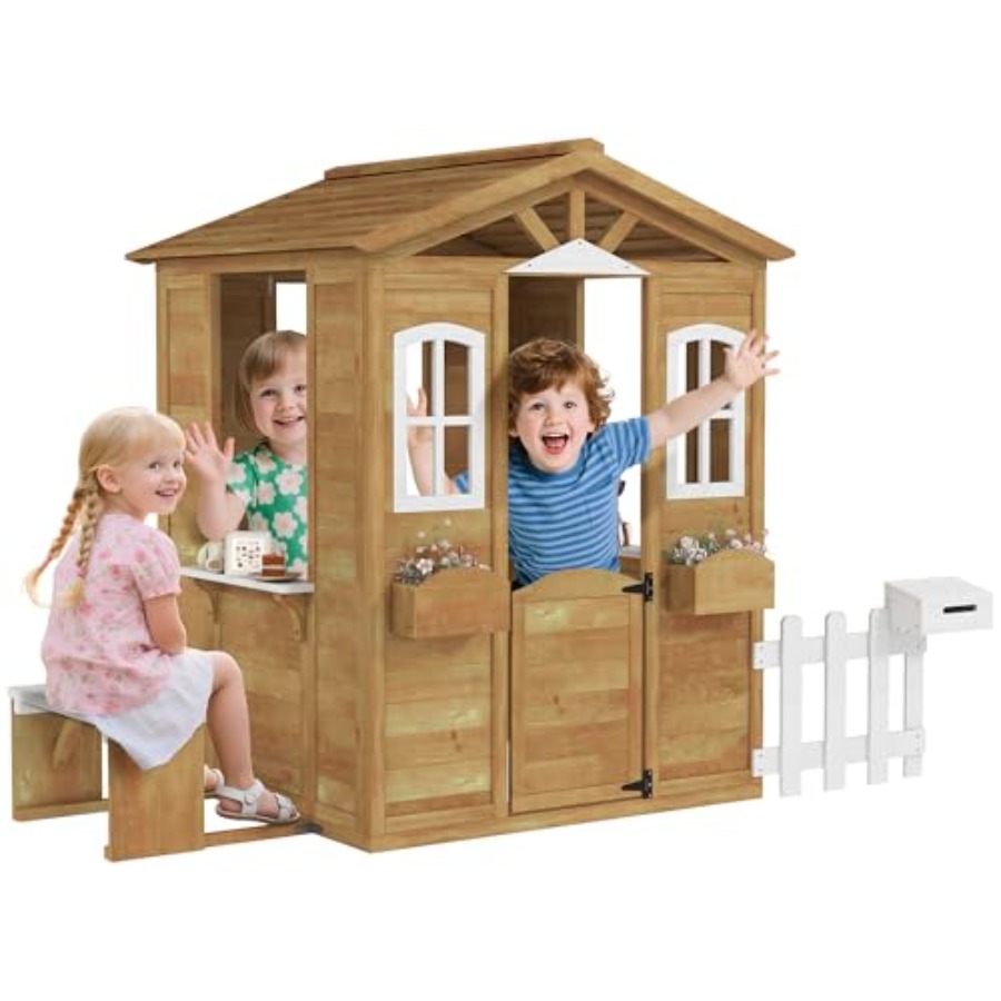 Kids Outdoor Wooden Playhouse - Outdoor playhouse for kids aged 3-6
