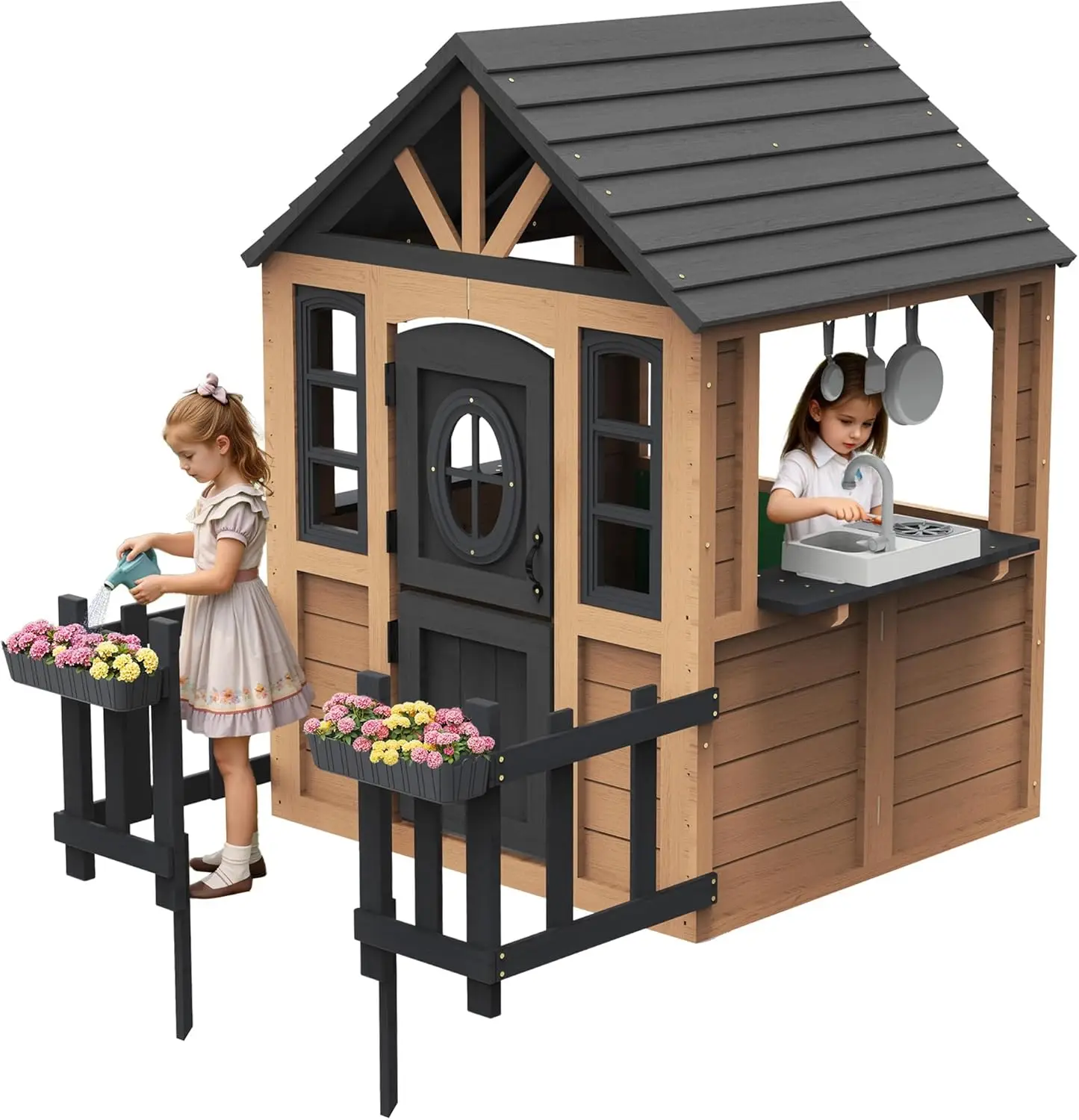 Kids Outdoor Wooden Playhouse - Albott Kids Outdoor Wooden Playhouse with