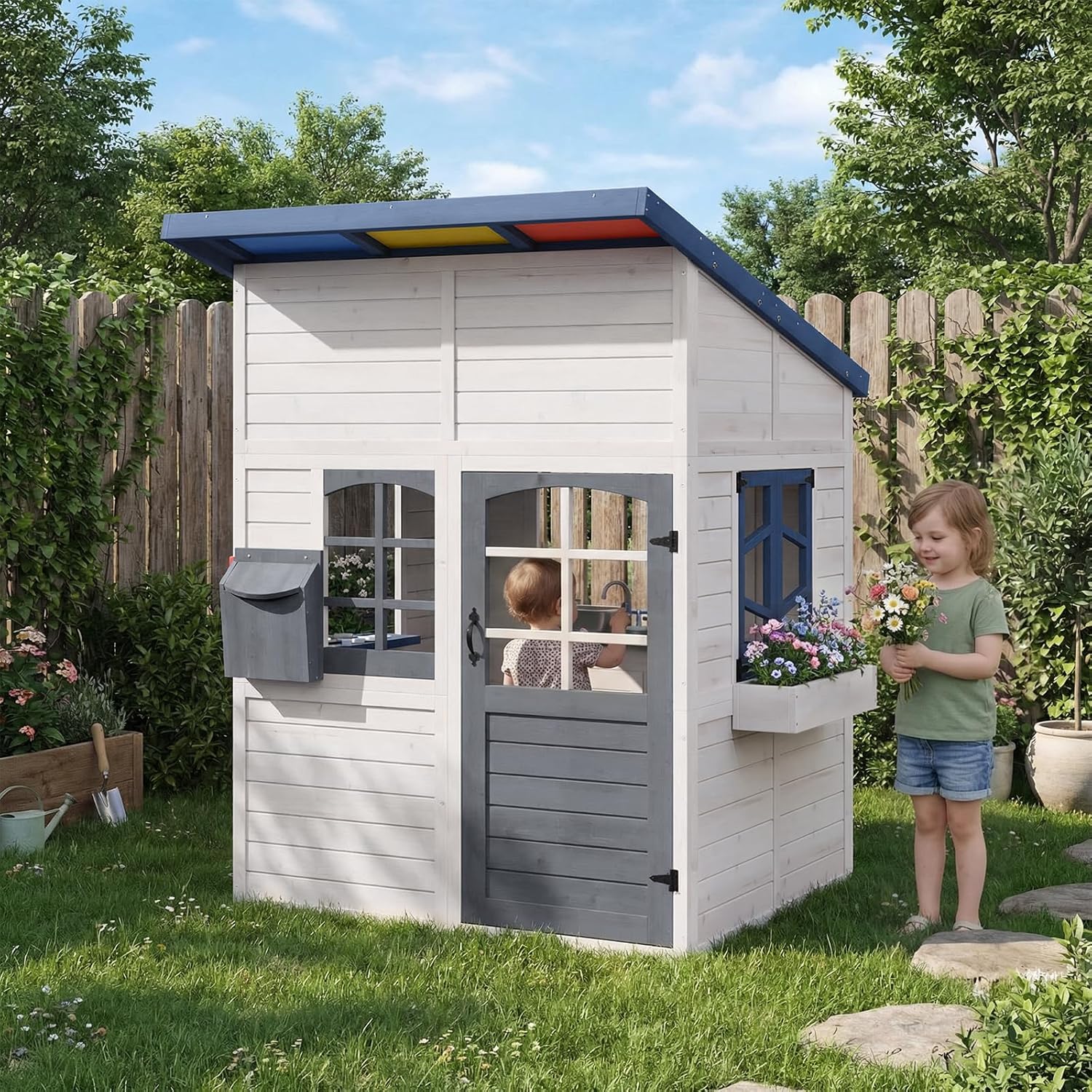 Kids Outdoor Wooden Playhouse - Wooden Kids Outdoor Playhouse with Sloped