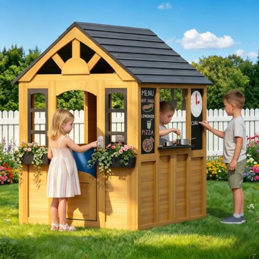 Kids Outdoor Wooden Playhouse - Outdoor playhouse for kids aged 3-8: