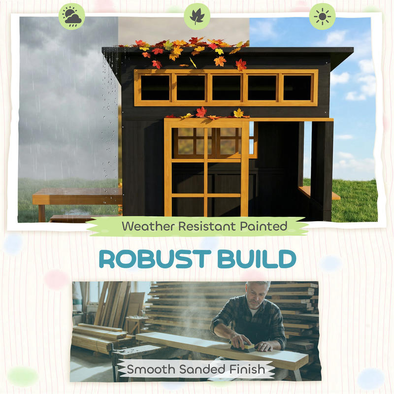Qaba Kids Outdoor Playhouse - Qaba Outdoor Playhouse, Wooden Kids Playhouse