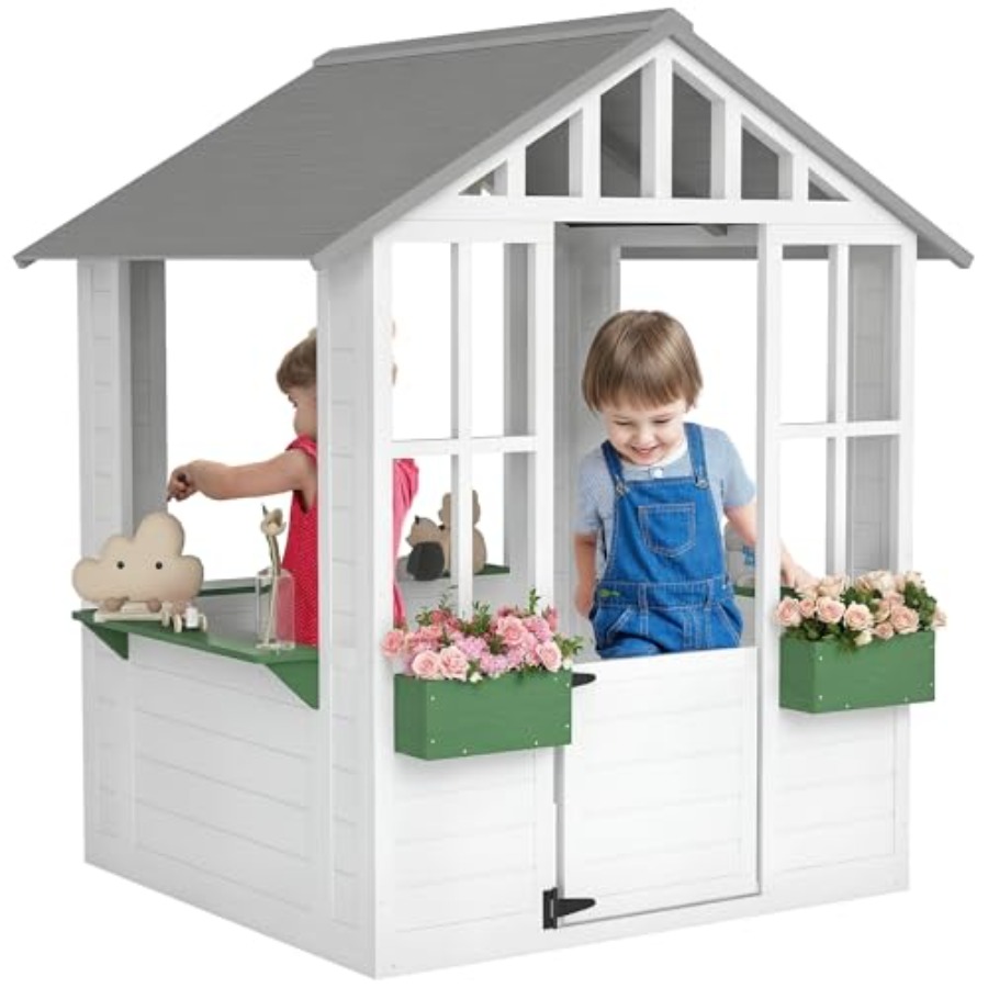 Kids Outdoor Wooden Playhouse - Outdoor playhouse for backyard garden or