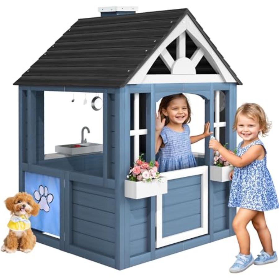 Kids Outdoor Wooden Playhouse - Outdoor playhouse for kids cedar wood