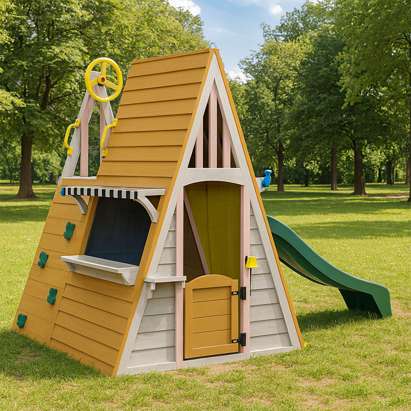 Kids Outdoor Wooden Playhouse - Kids Outdoor Playground Equipment Triangle Montessori