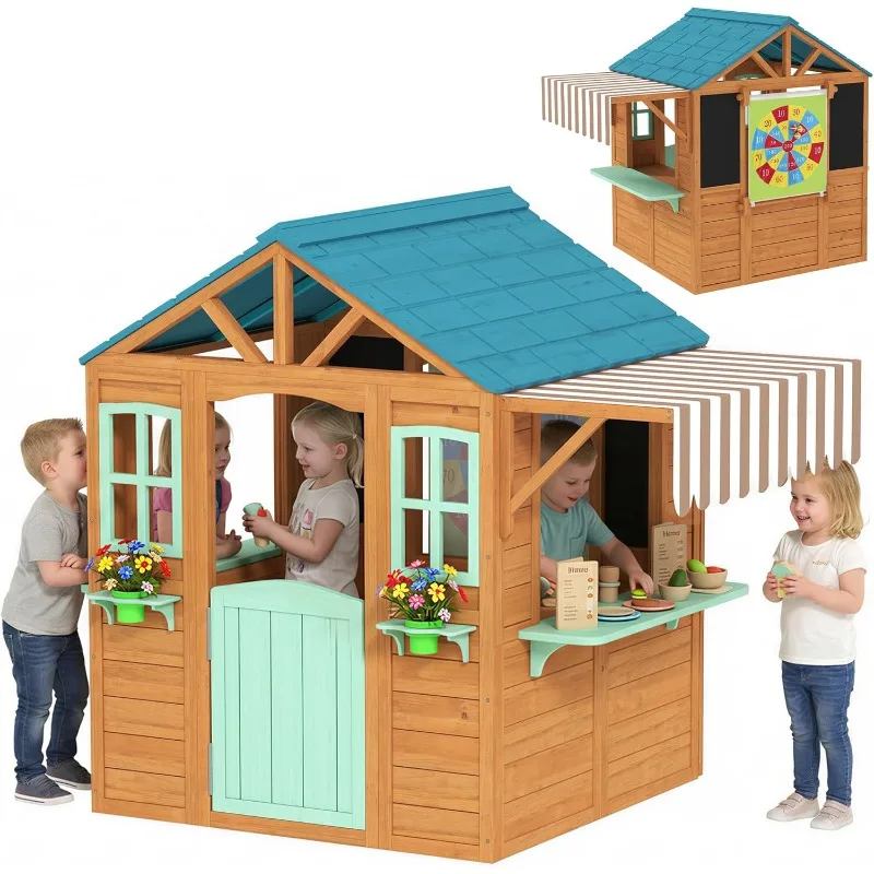 Qaba Kids Outdoor Playhouse - Qaba Outdoor Playhouse, Wood Kids Playhouse
