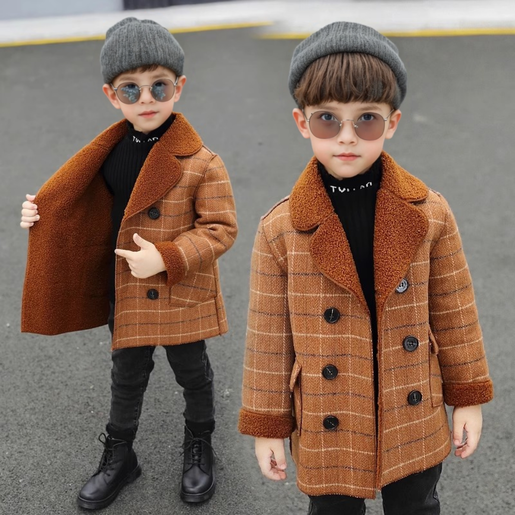 Kids Outdoor Jacket - Little Boys Winter Thick Warm Wool