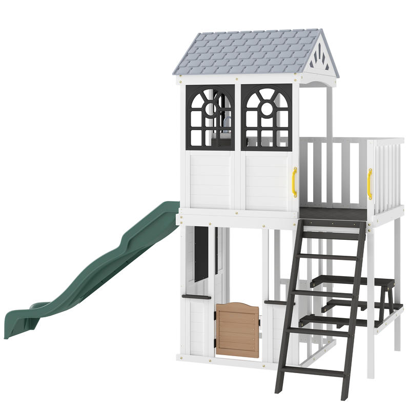 Qaba Kids Outdoor Playhouse - Qaba Two-Story Outdoor Playhouse, Wooden Kids
