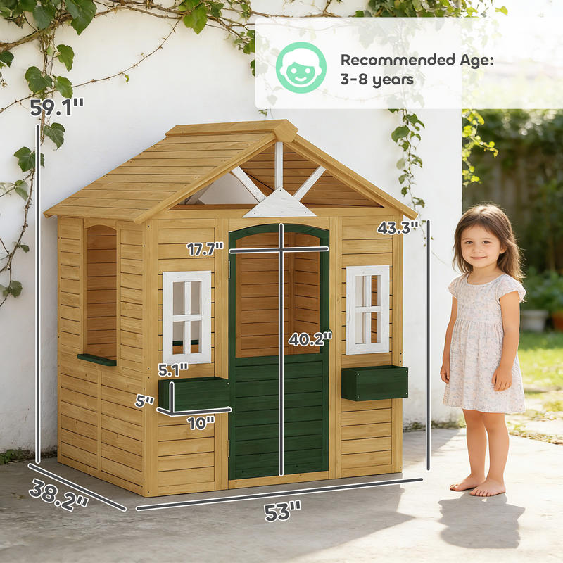 Qaba Outdoor Playhouse, Wooden - Qaba Kids Outdoor Playhouse recensione e prezzo
