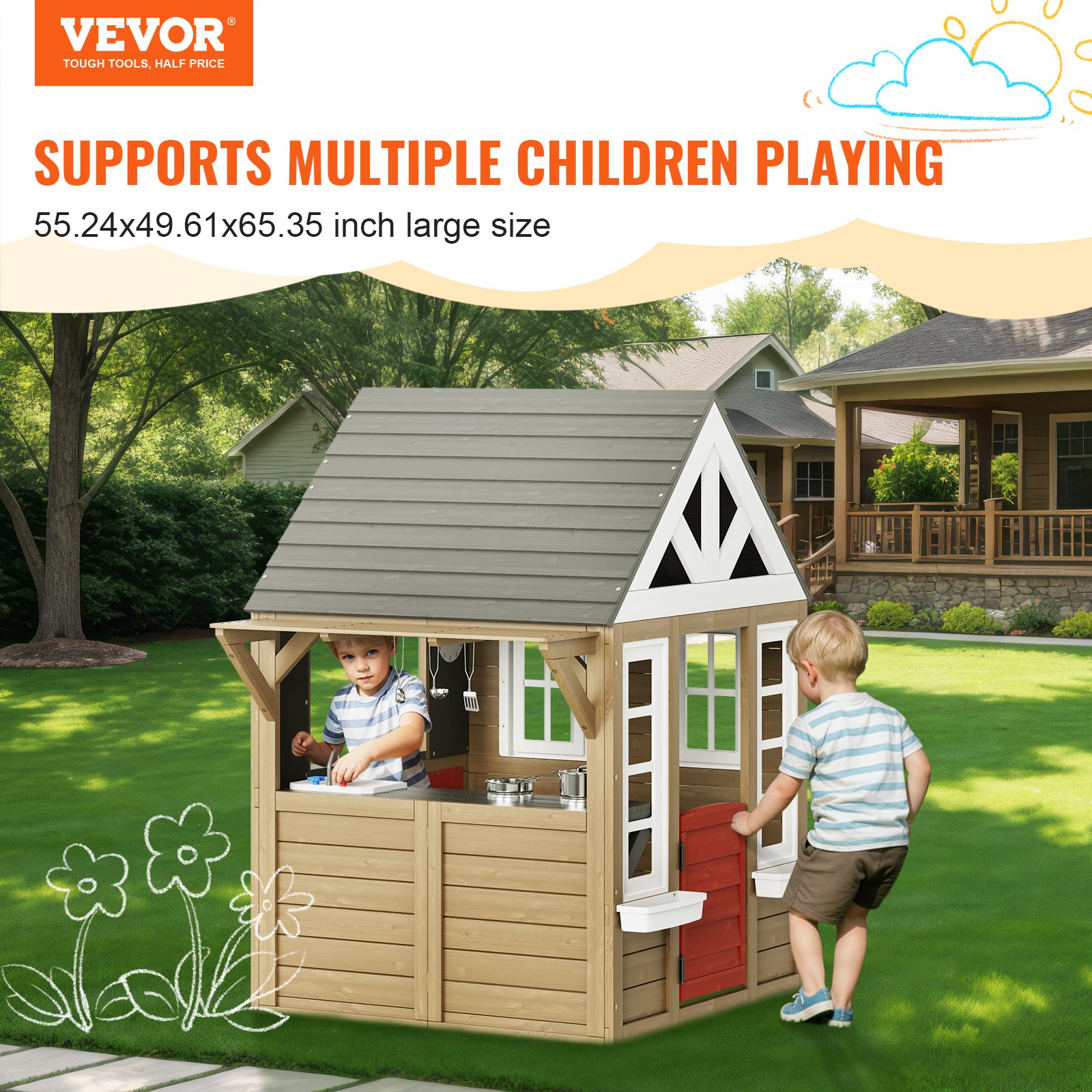 Outdoor Wooden Playhouse Kids  - Kids Outdoor Wooden Playhouse recensione e prezzo