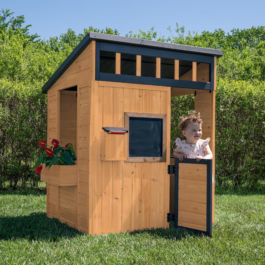Wooden Kids Playhouse with Pla - Kids Outdoor Chalkboard recensione e prezzo