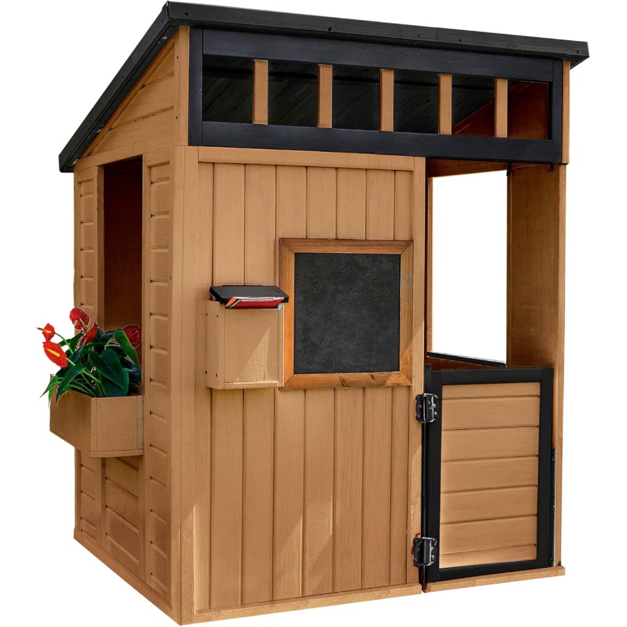 Wooden Kids Playhouse with Pla - Kids Outdoor Chalkboard recensione e prezzo