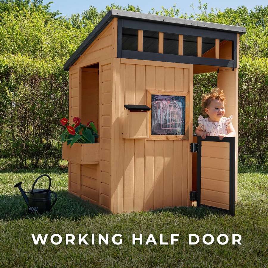 Wooden Kids Playhouse with Pla - Kids Outdoor Chalkboard recensione e prezzo