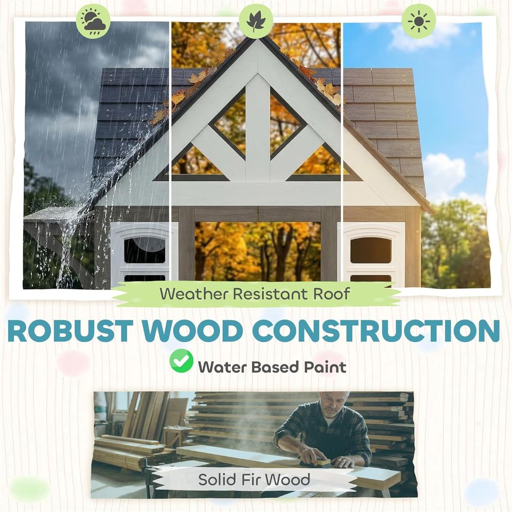 Qaba Outdoor Playhouse, Wooden - Qaba Kids Outdoor Playhouse recensione e prezzo