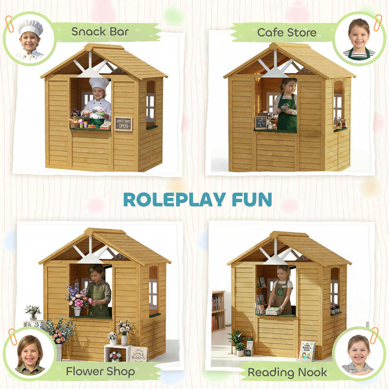 Qaba Outdoor Playhouse, Wooden - Qaba Kids Outdoor Playhouse recensione e prezzo