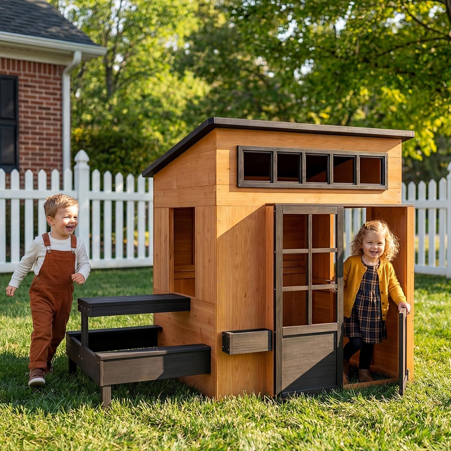 Fir Wooden Kids Playhouse with - Kids Outdoor Chalkboard recensione e prezzo
