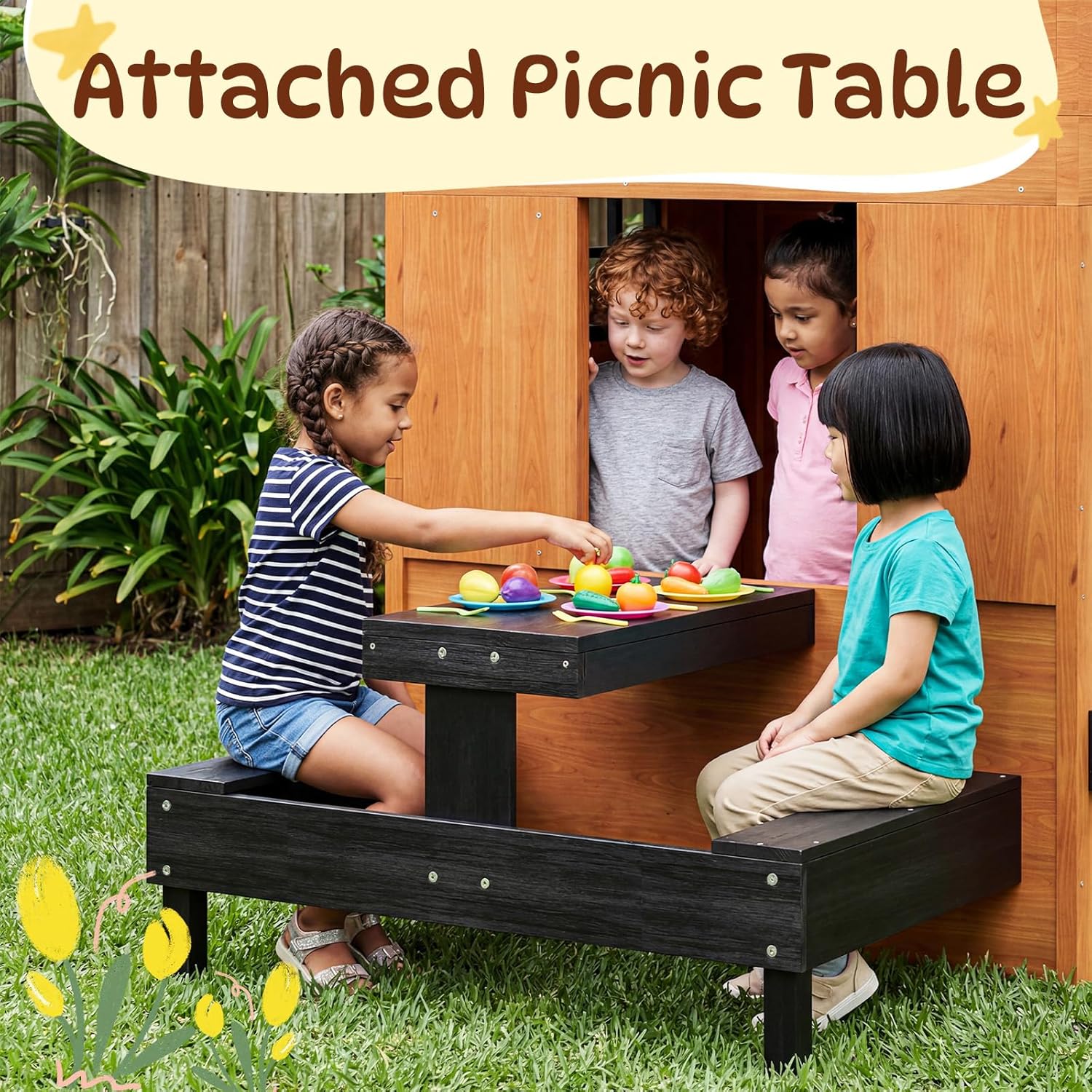 Fir Wooden Kids Playhouse with - Kids Outdoor Chalkboard recensione e prezzo