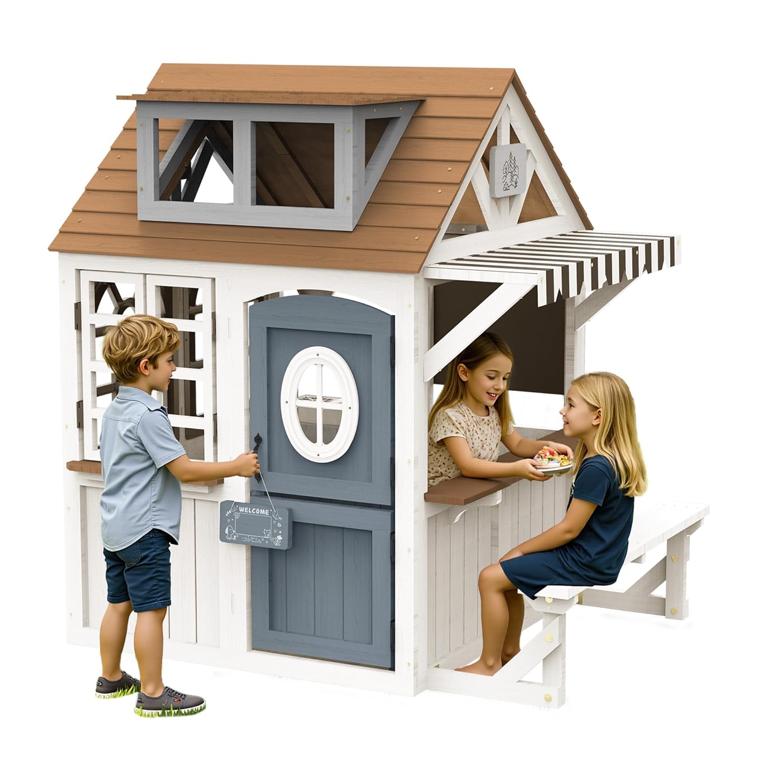 Kids Wooden Outdoor Playhouse  - Kids Outdoor Chalkboard recensione e prezzo