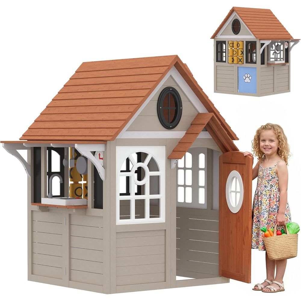 Qaba Outdoor Playhouse, Wooden - Qaba Kids Outdoor Playhouse recensione e prezzo