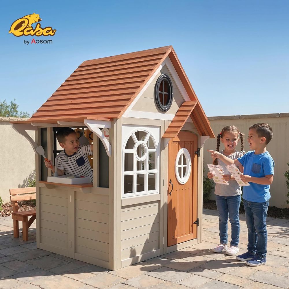 Qaba Outdoor Playhouse, Wooden - Qaba Kids Outdoor Playhouse recensione e prezzo
