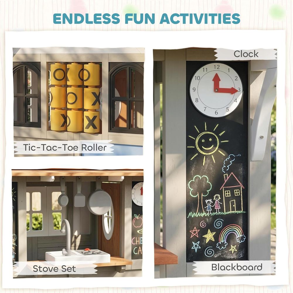 Qaba Outdoor Playhouse, Wooden - Qaba Kids Outdoor Playhouse recensione e prezzo
