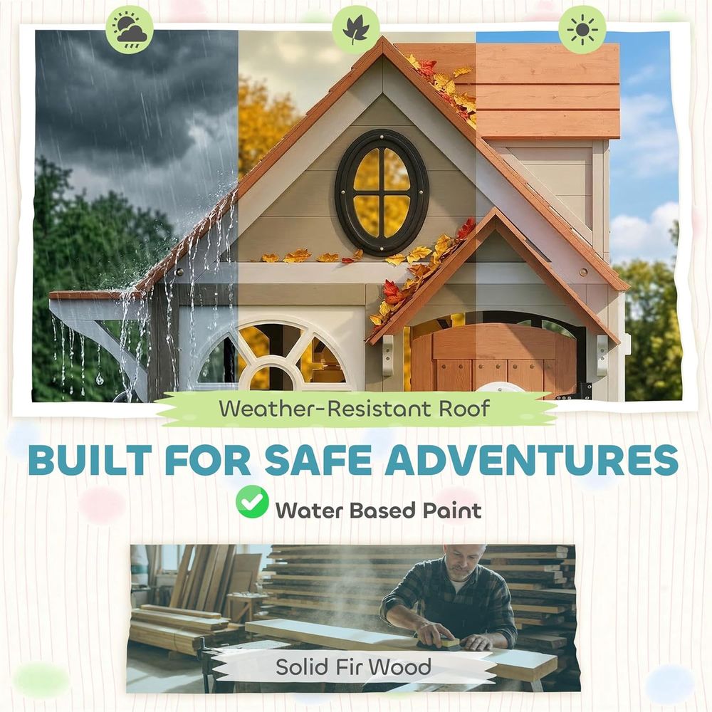 Qaba Outdoor Playhouse, Wooden - Qaba Kids Outdoor Playhouse recensione e prezzo