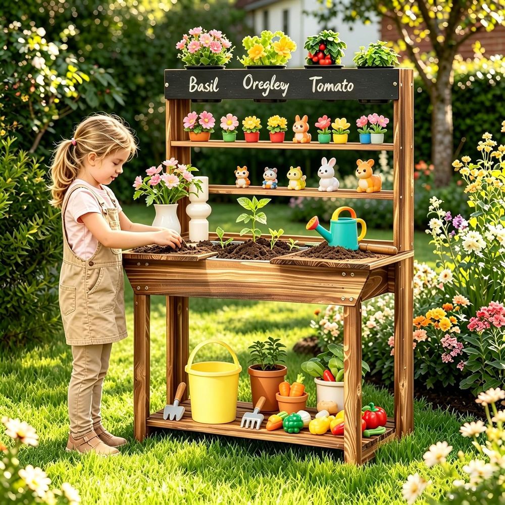 Wooden Kids Gardening Bench wi - Kids Outdoor Chalkboard recensione e prezzo