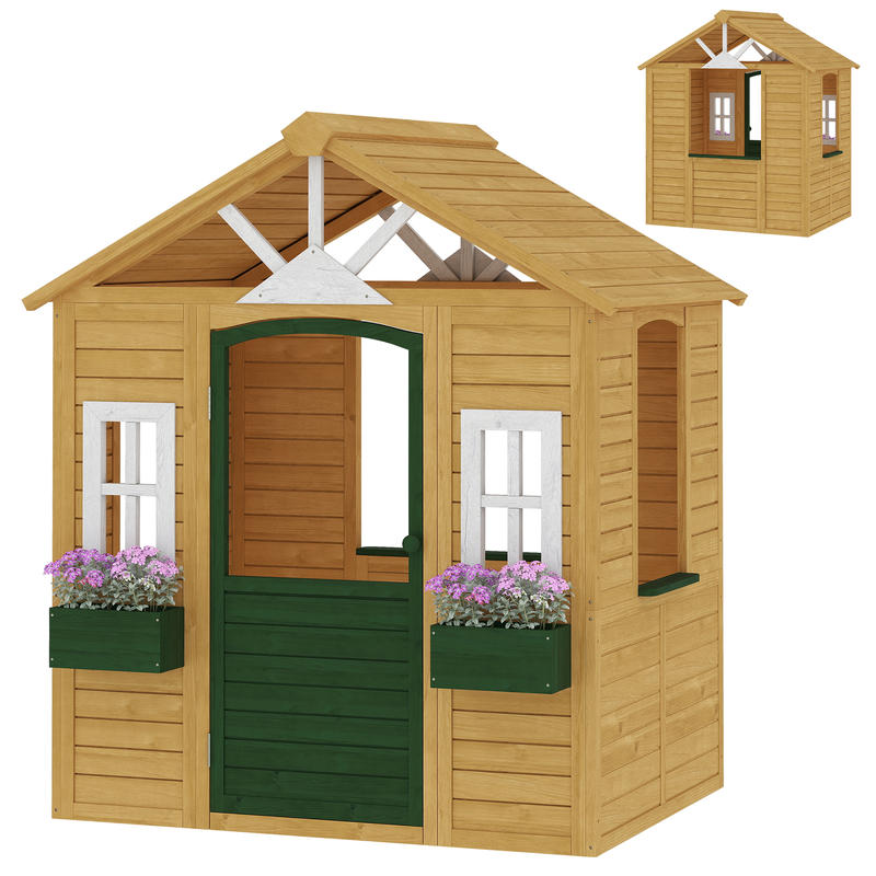 Qaba Outdoor Playhouse, Wooden - Qaba Kids Outdoor Playhouse recensione e prezzo