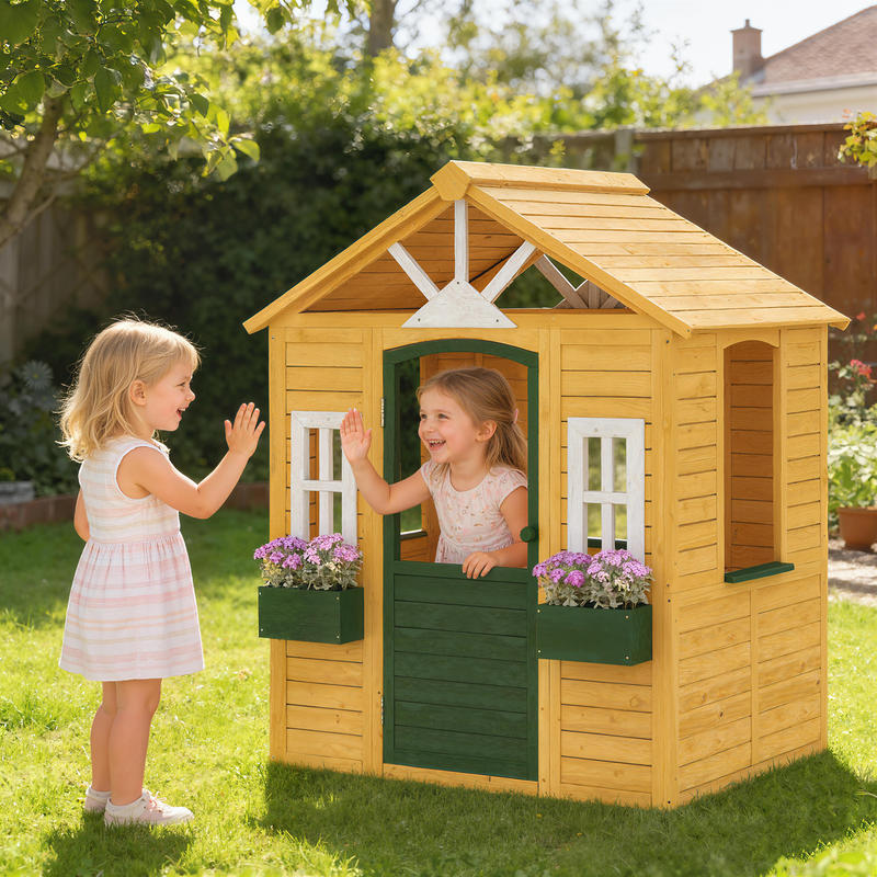 Qaba Outdoor Playhouse, Wooden - Qaba Kids Outdoor Playhouse recensione e prezzo