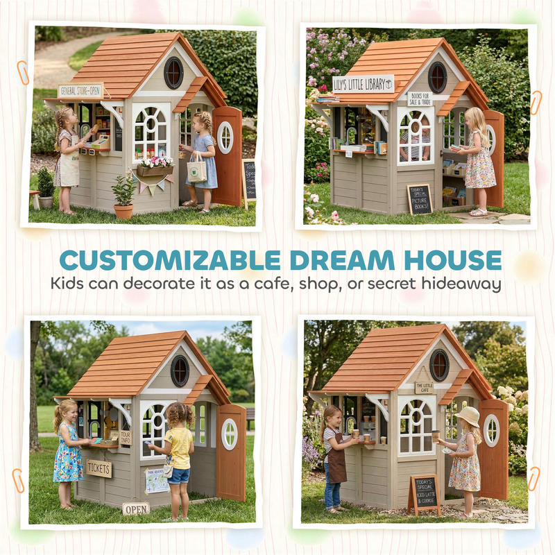 Qaba Outdoor Playhouse, Wooden - Qaba Kids Outdoor Playhouse recensione e prezzo