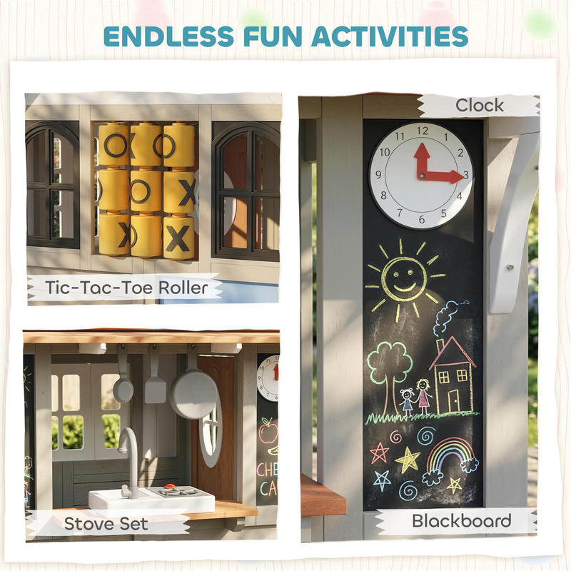 Qaba Outdoor Playhouse, Wooden - Qaba Kids Outdoor Playhouse recensione e prezzo