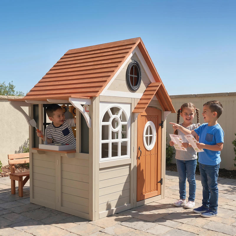 Qaba Outdoor Playhouse, Wooden - Qaba Kids Outdoor Playhouse recensione e prezzo
