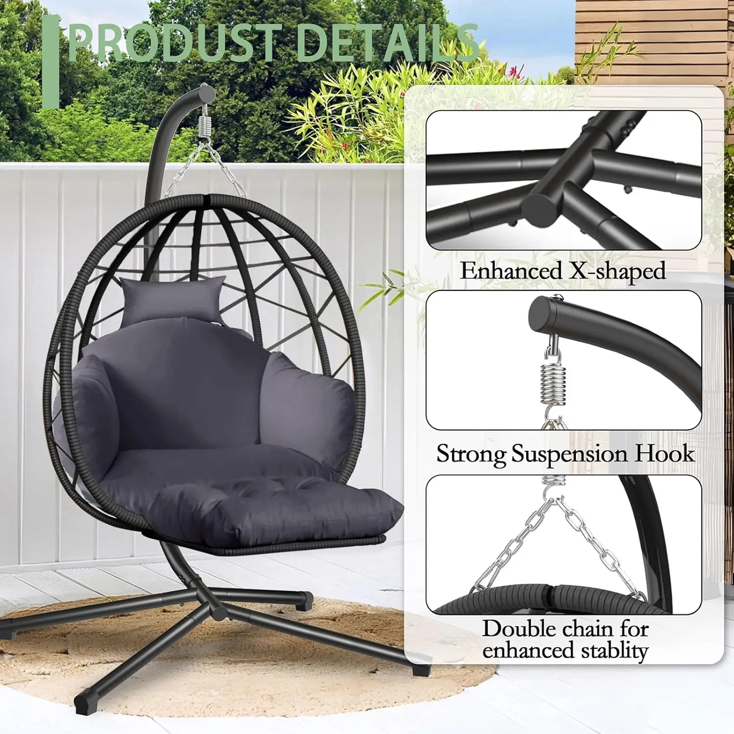 Hanging Egg Chair with Stand a - Kids Outdoor Hanging Chair recensione e prezzo