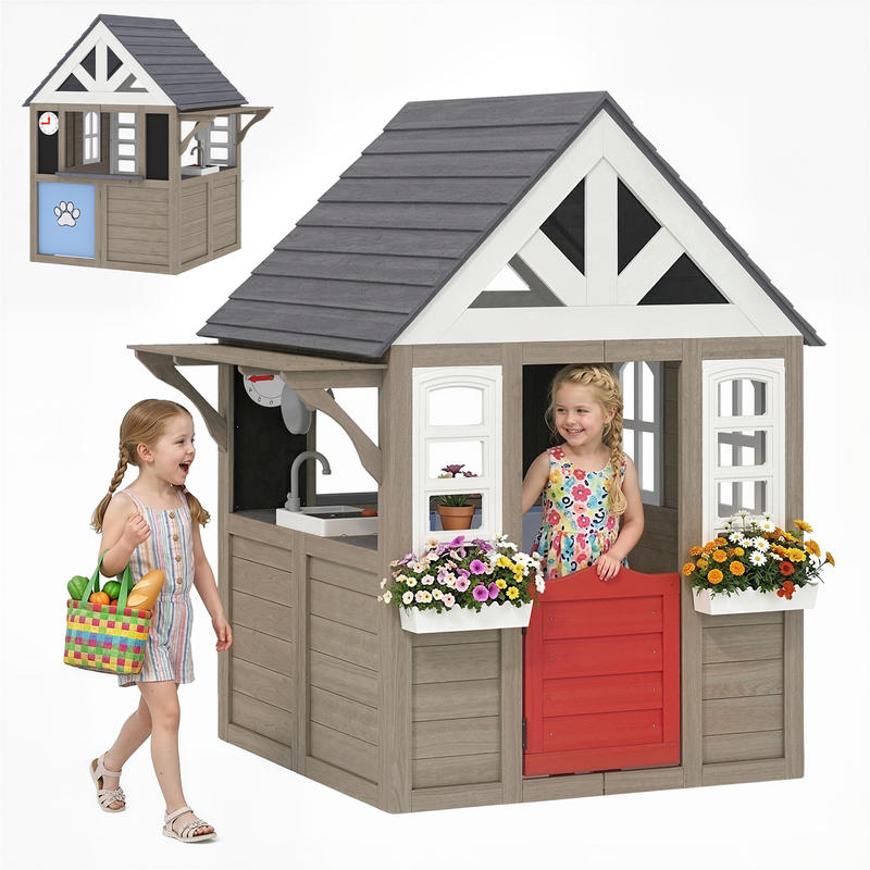 Qaba Outdoor Playhouse, Wooden - Qaba Kids Outdoor Playhouse recensione e prezzo