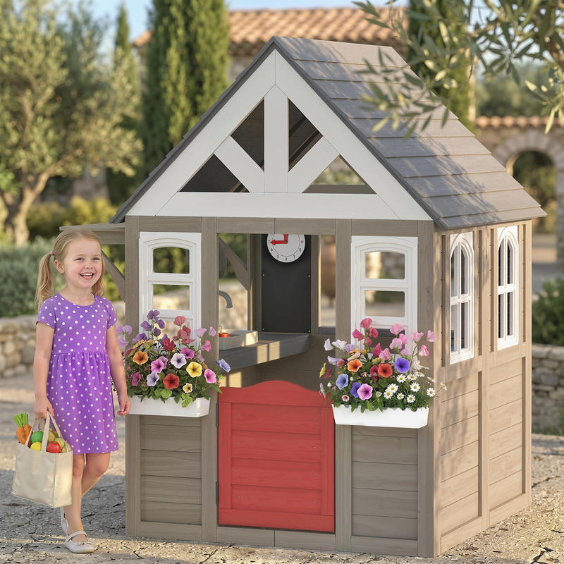 Qaba Outdoor Playhouse, Wooden - Qaba Kids Outdoor Playhouse recensione e prezzo