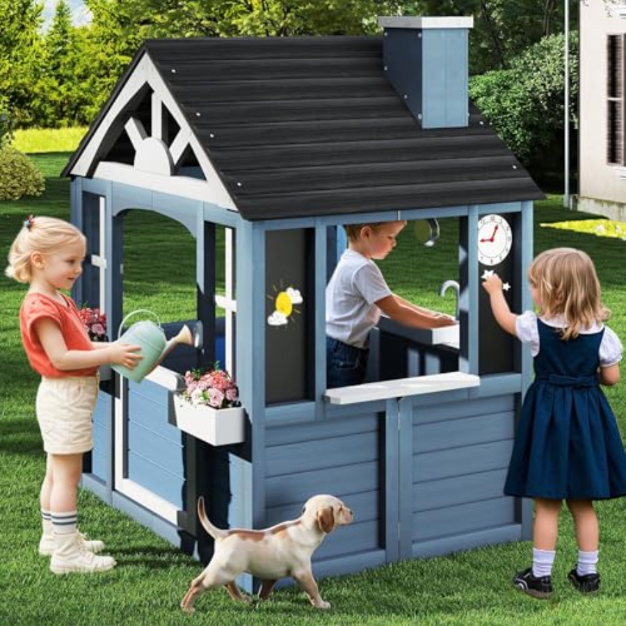 Outdoor playhouse for kids ced - Kids Outdoor Wooden Playhouse recensione e prezzo