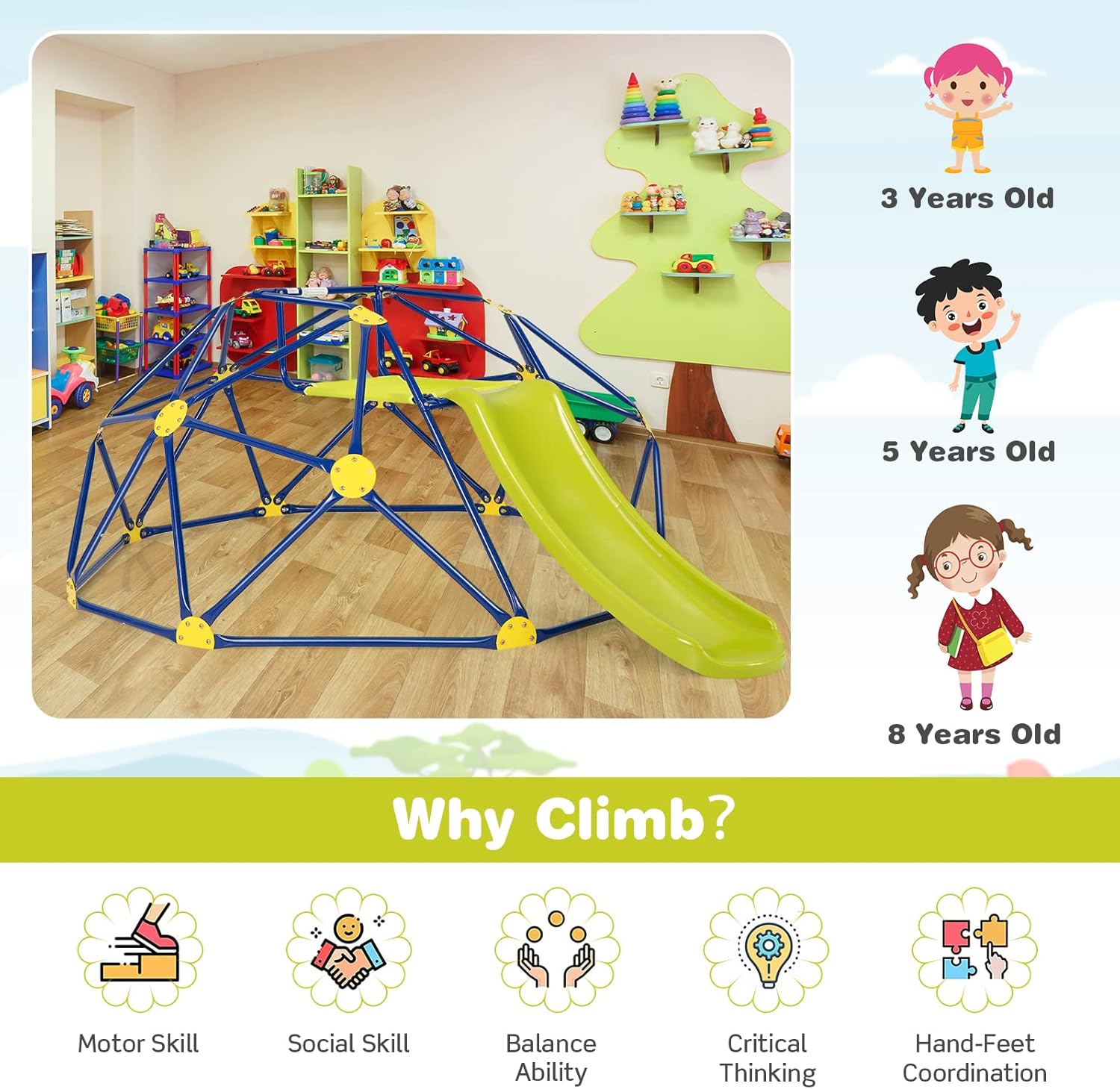 Costzon Climbing Dome with Sli - Kids Outdoor Jungle Gym With Slide recensione e prezzo