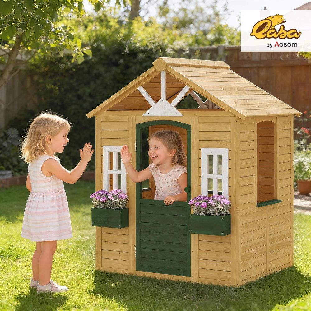 Qaba Outdoor Playhouse, Wooden - Qaba Kids Outdoor Playhouse recensione e prezzo