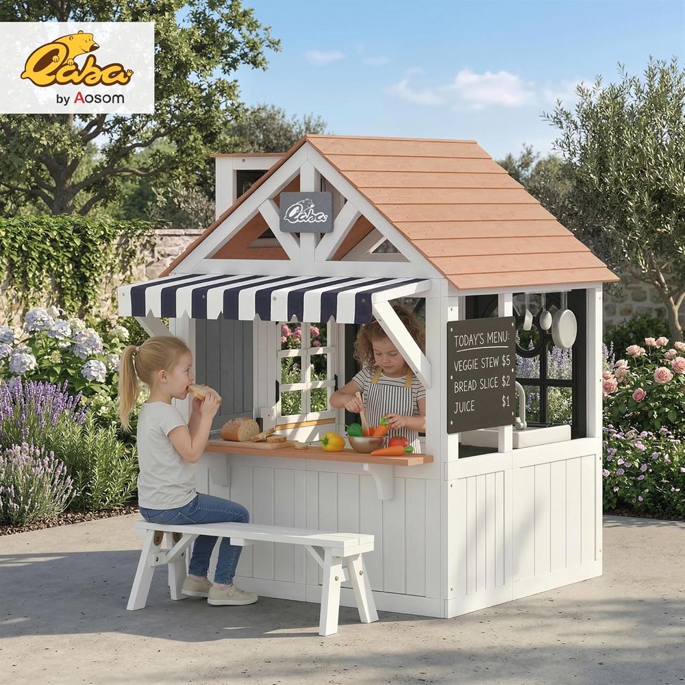 Qaba Outdoor Playhouse, Wooden - Qaba Kids Outdoor Playhouse recensione e prezzo
