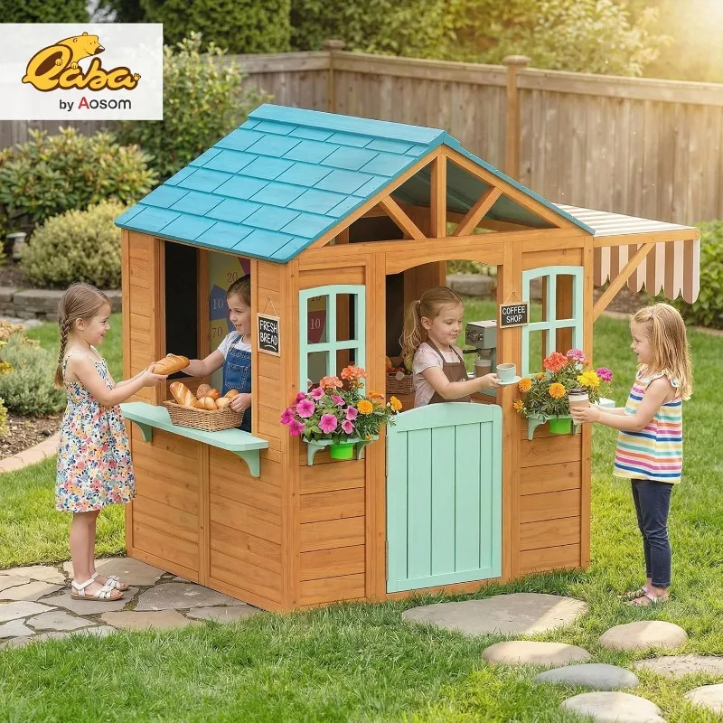 Qaba Outdoor Playhouse, Wood K - Qaba Kids Outdoor Playhouse recensione e prezzo